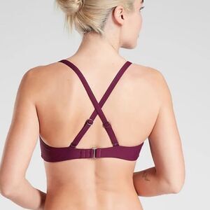 Athleta purple swimsuit top bra Criss cross front back underwire 32-36C/D